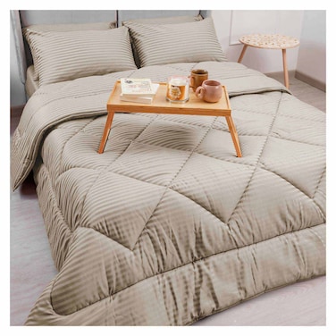 غطاء لحاف مخطط لا كوليكشن - 220*240 سم- كافيه