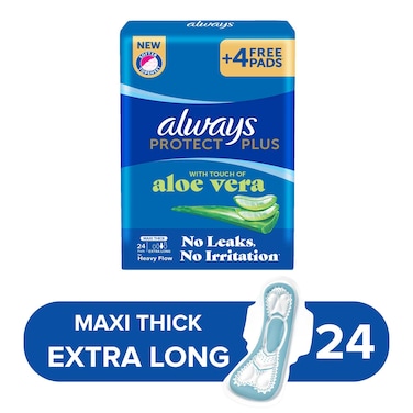Always Protect Plus Pads with Touch of Aloe Vera - Extra Long - Maxi Thick - 24 Pads