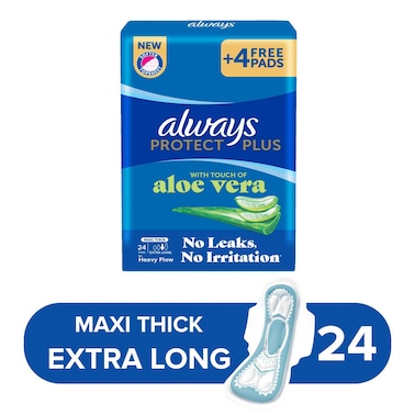 Always Protect Plus Pads with Touch of Aloe Vera - Extra Long - Maxi Thick - 24 Pads