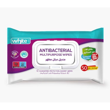 White Anti-Bacterial Wipes with Lavender and Vanilla - 50 Wipes