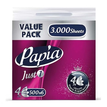 Papia Soft Facial Tissues - 4Ply - 500 Tissues - 6 Count