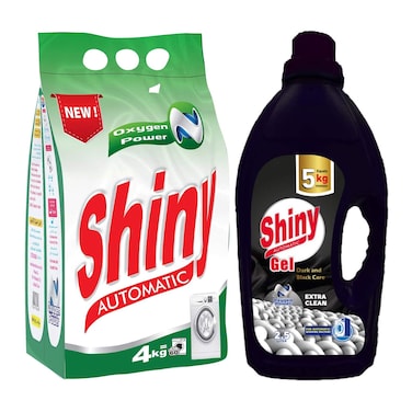 Shiny Automatic Powder Detergent - 4 Kg + Black Clothes Laundry Gel - 2.5 Liter