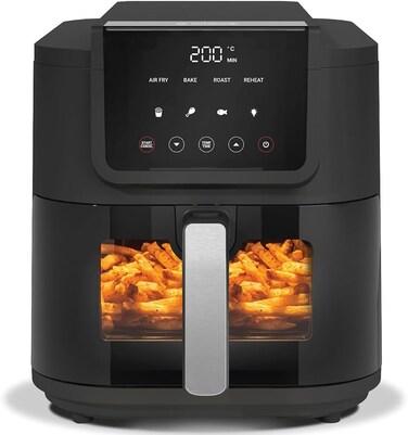 Nutricook Air Fryer Slim, 5L, 1KGs, Large Basket, Space-Saving Slim Design, Air Fry, Bake, Reheat, with 5 Presets, Clear Window &amp; Light, AFS100, Black, 1500 Watts