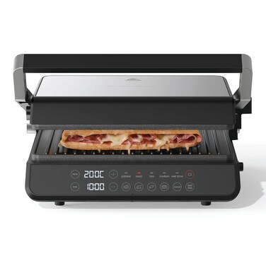 Nutricook 2000W Ceramic Contact Grill   180&deg; Flat Open Design, Adjustable 5-Position Height, 5 Smart Cooking Modes, Ribbed Grill Plates   PFOA-Free Nonstick, Steak Chicken Fish Sandwich Grill Press
