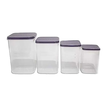 الوطنية طقم علب حفظ طعام مربع - 4 قطع