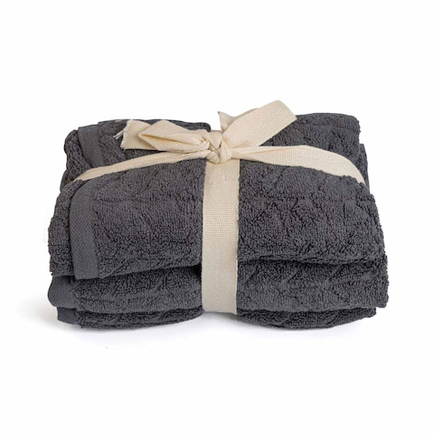 Mehalla Face Towels Set Jacquard - 4 Pieces - Charcoal