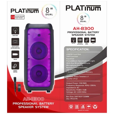 Platinum Trolley Bluetooth Speaker with Attachments - Black - AH-8300
