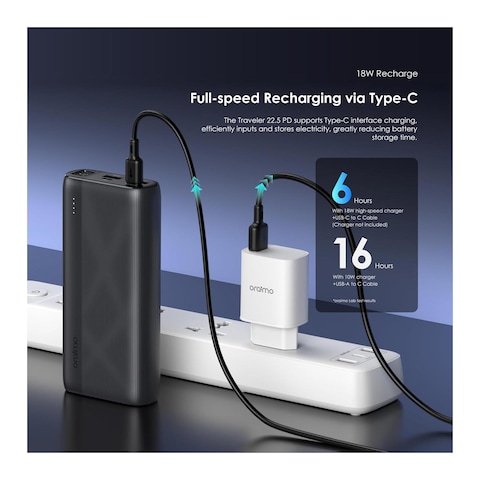 Oraimo Power BankTraveler 20000mAh - 22.5W - Black - 7204Q