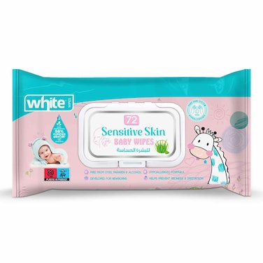 White Baby Wipes for Sensitive Skin - 72 Wipes
