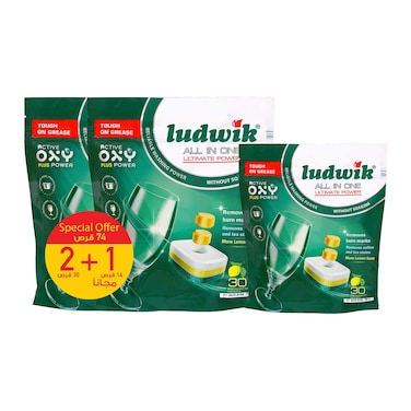 Ludwick All in One Dishwasher Tablets with Lemon Scent - 74 Tablets