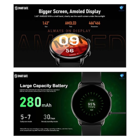 Smart Gate Smart Watch 1.43 Inch - Black - SGW-ULTRABLK