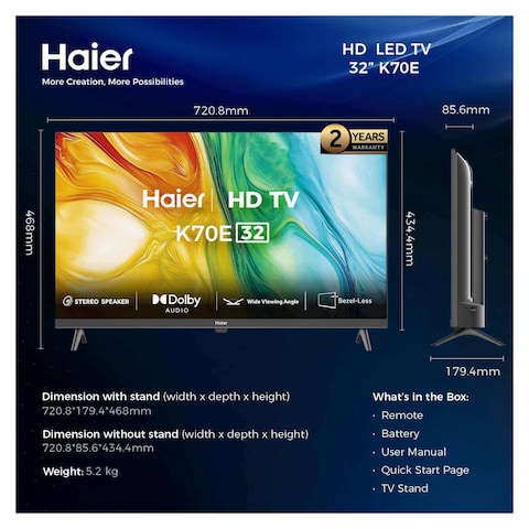 Haier 32-inch HD LED TV - H32K70E