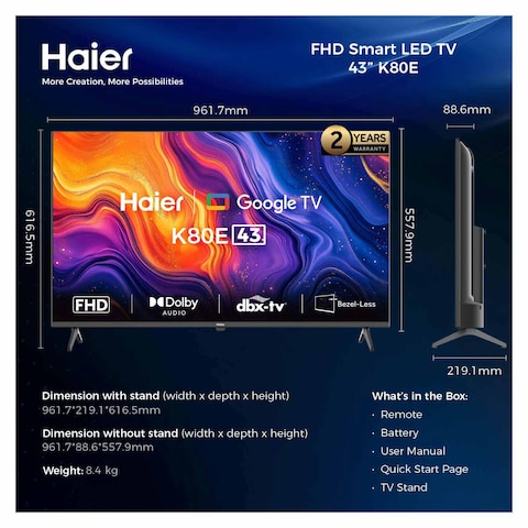 Haier 43-inch Full HD Smart TV - H43K80EF