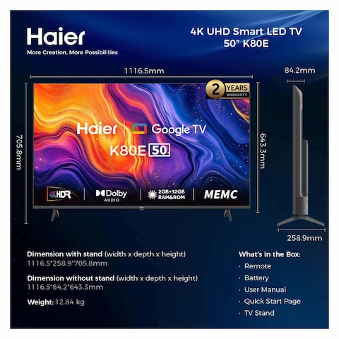 Haier 50-inch 4K UHD Smart TV - H50K80EU