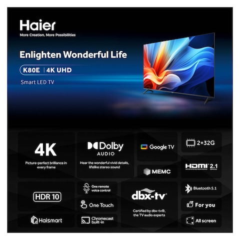 Haier 55-inch 4K UHD Smart TV - H55K80EU