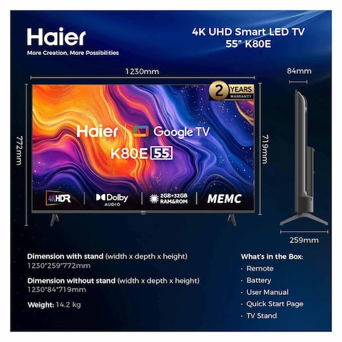 Haier 55-inch 4K UHD Smart TV - H55K80EU