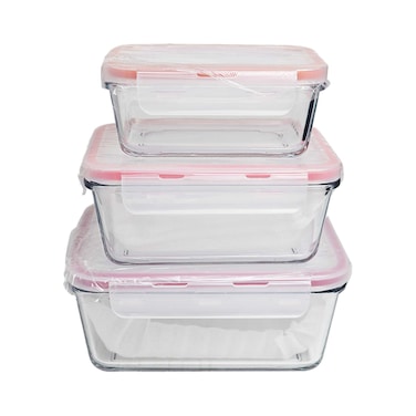 علب حفظ طعام أراميكس زجاجية - 3 قطع