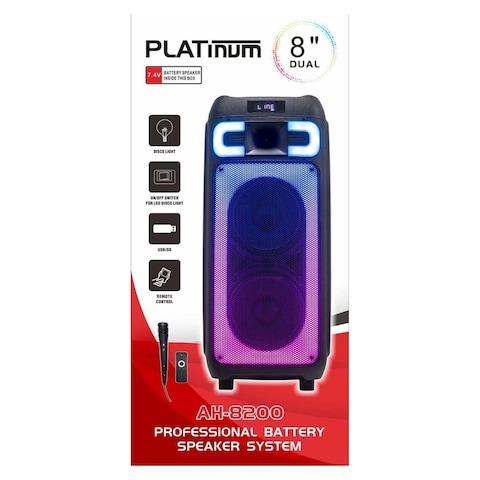 Platinum Partybox Bluetooth Speaker with Attachments - Black - AH-8200