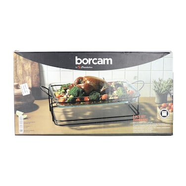 صينية فرن مستطيلة بوركام مع حامل - اسود