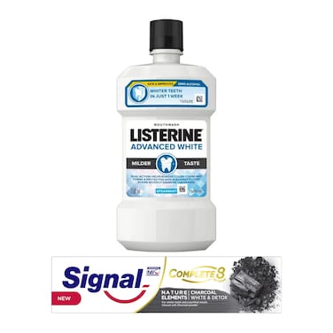 Listerine Advanced White Mouthwash - 250 ml + Signal Complete 8 Charcoal Toothpaste - 100 ml
