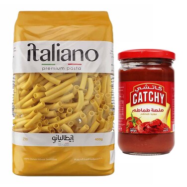 Italiano Ziti Pasta - 400 gram + Catchy Tomato Paste - 280 gram
