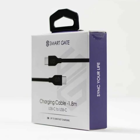 كابل سمارت جيت USB-C الى USB-C مضفر سريع - 1.8 متر - أسود - SGCA-BCCF180B