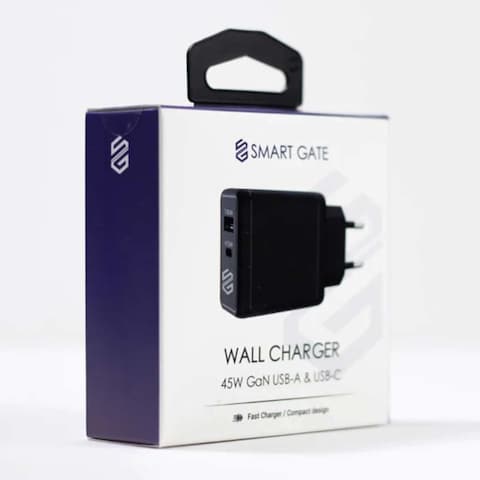 شاحن سمارت جيت - منفذ شحن مزدوج USB-A و USB-C - 45 واط - أسود - 45CAGANB
