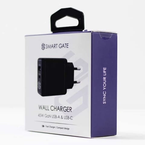 شاحن سمارت جيت - منفذ شحن مزدوج USB-A و USB-C - 45 واط - أسود - 45CAGANB