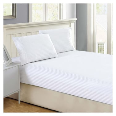 La Collection Fitted Stripe Bed Sheet - 120x200 Cm -White
