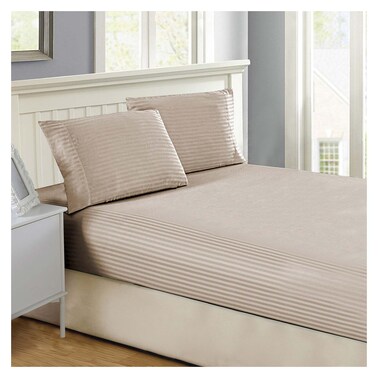 La Collection Fitted Stripe Bed Sheet - 120x200 Cm -Beige