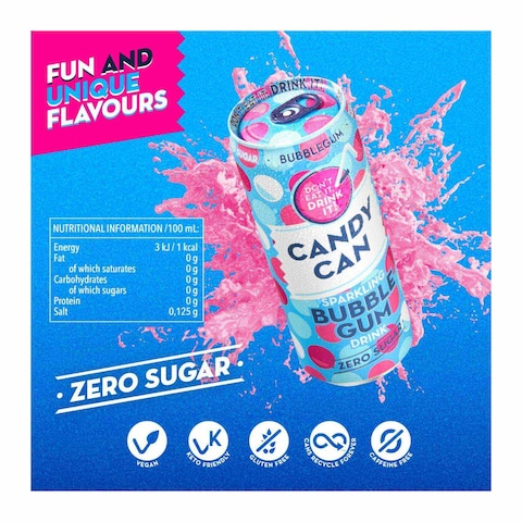 Candy Can Bubble Gum Sparkling Drink Zero Sugar - 330 ml