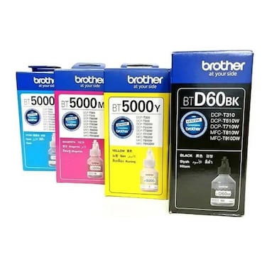 Brother Printer Inks - Black D60BK + Cyan - BT5000C + Magenta - BT5000M + Yellow - BT5000Y