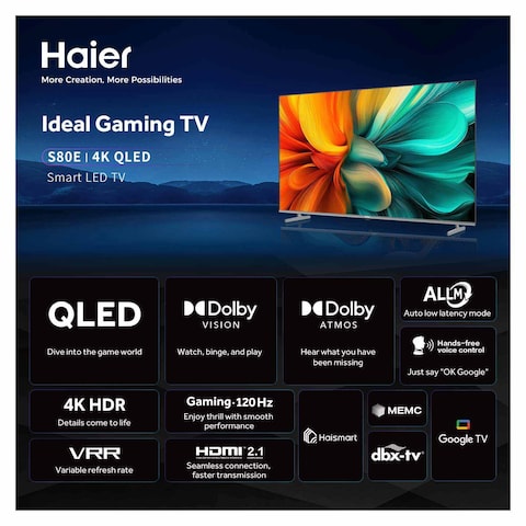 Haier 50-inch 4K UHD QLED Smart TV with Built-in Receiver - H50S80EU