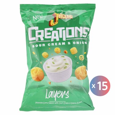 جاجوار كريشنز مقرمشات ذرة طبقات بالكريمة الحامضة والبصل - 52 جرام - 15 كيس