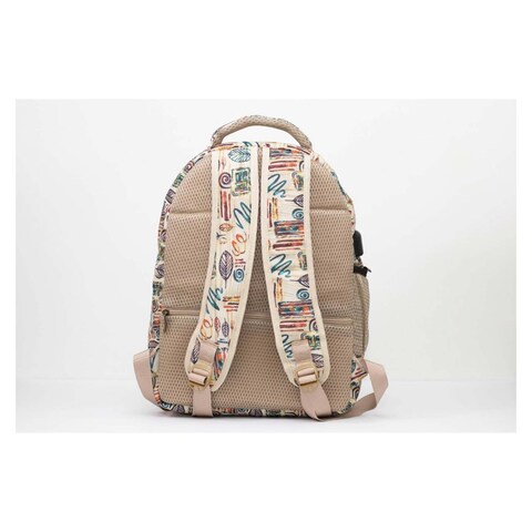 Smart Gate School Backpack with USB Port 15.6 Inch - Beige with Tree Leafs - SG-9233