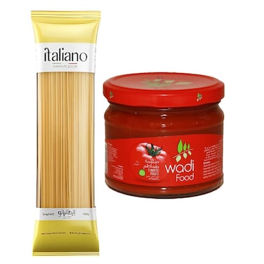 Italiano Spaghetti Pasta - 400 gram + Wadi Food Tomato Paste - 320 gm