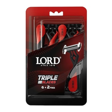 لورد شفرات حلاقة ثلاثية للاستخدام مرة واحدة - 8 شفرات - أحمر