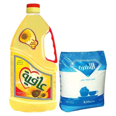 عافية زيت عباد الشمس - 2.2 لتر + سكر الأسرة - 1 كجم