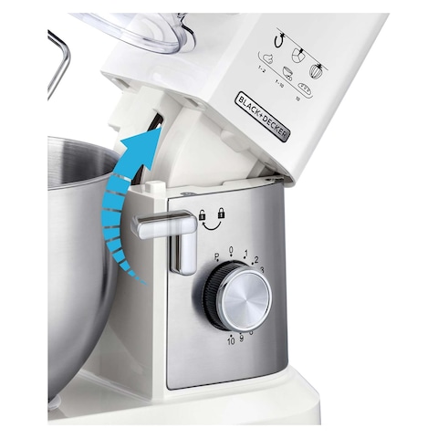 Black + Decker Multifunction Stand Mixer 1000 Watt 6 Liter - White and Silver - MKM100-B5