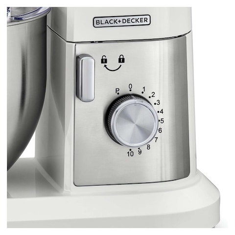Black + Decker Multifunction Stand Mixer 1000 Watt 6 Liter - White and Silver - MKM100-B5