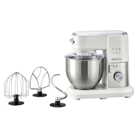 Black + Decker Multifunction Stand Mixer 1000 Watt 6 Liter - White and Silver - MKM100-B5