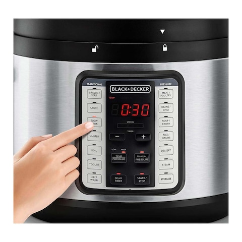 حلة ضغط كهربائية بلاك + ديكر سعة 10 لتر بقوة 1350 وات - اسود وفضي - PCP1010-B5