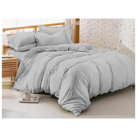 La Collection Plain Comforter Set - 220x240 Cm -3 Pieces - Grey