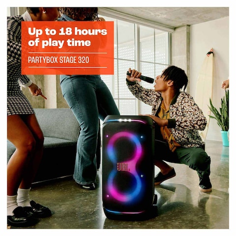 JBL PartyBox Stage 320 Bluetooth Speaker with Telescopic Handle and Wheels - Black