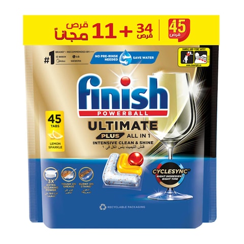 Finish Ultimate Plus All in 1 Dishwasher Tablets with Lemon Sparkle - 45 Tablets