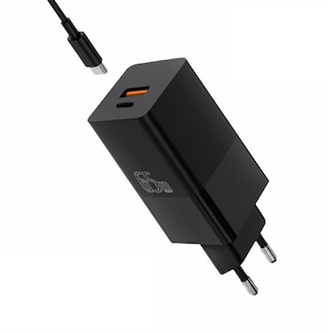 شاحن ويوو سريع 65 واط 2 منفذ تايب سي مع 1 منفذ يو اس بي ايه - أسود - I10