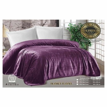 Al Fattal Fleece Blanket - 220 x 240 Cm - Dark Mauve