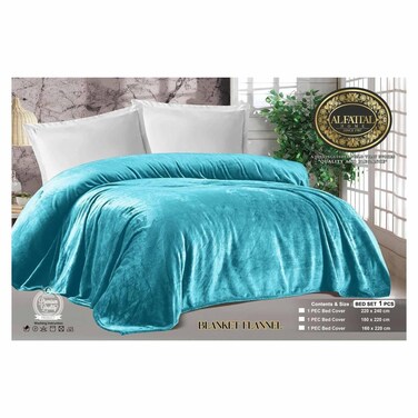 Al Fattal Fleece Blanket - 220 x 240 Cm - Blue