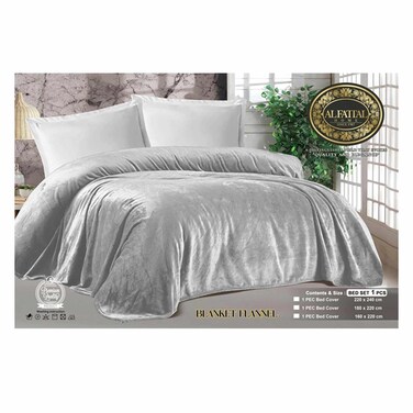 Al Fattal Fleece Blanket - 220 x 240 Cm - Gray