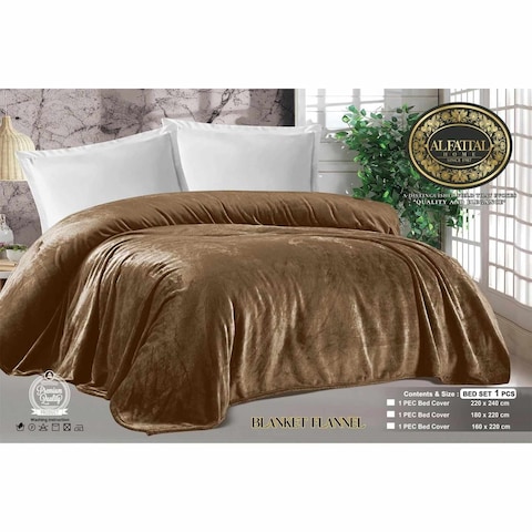 Al Fattal Fleece Blanket - 220 x 240 Cm - Camel